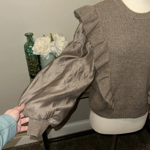 Design History Women's Organza Sleeve Sweater Top, Size Medium Brown Wool Blend - Picture 4 of 8